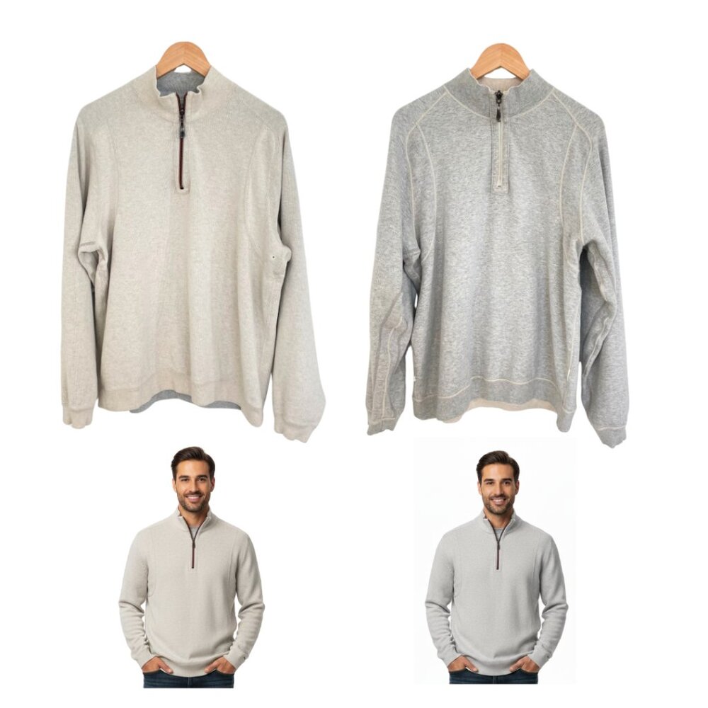 Tommy Bahama Shirt Men Medium Beige Gray Half Zip Reversible Sweatshirt T21172
